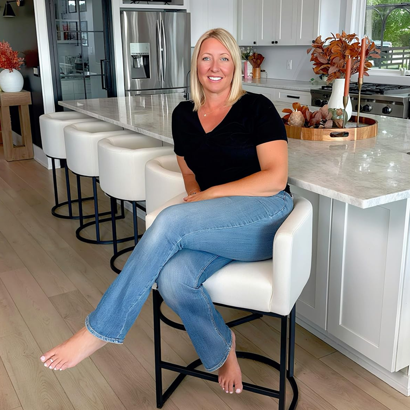 LUE BONA 27" H Counter Height Bar Stools Set of 6, Modern Barrel Counter Stools